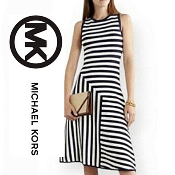 Michael Kors Dresses & Skirts - MICHAEL KORS Asymmetrical Stripe Panel Stretch Ribbed Sleeveless Dress NWT